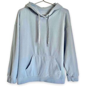Marc New York Serenity Blue Ribbed Velour Kangaroo Pocket Long Sleeve Tie Hoodie